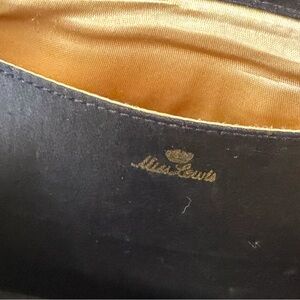 Vintage Miss Lewis Black Satin Evening Clutch Gold Chain Strap 1960s